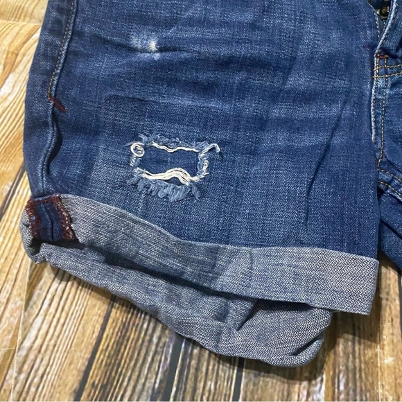 Aeropostale Dark Wash Distressed Cuffed Jean Denim Shorts - Picture 2 of 5